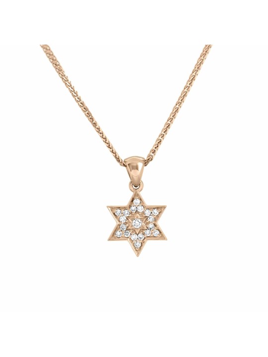 שרשרת מגן דוד מזהב צהוב משובצת די , מתנות ט"ו באב , א